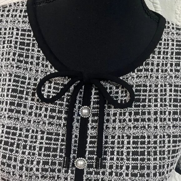 Karl Lagerfeld Jacquard Bow Neck Pearl Button Fit And Flare Dress, size 6 - Picture 15 of 16